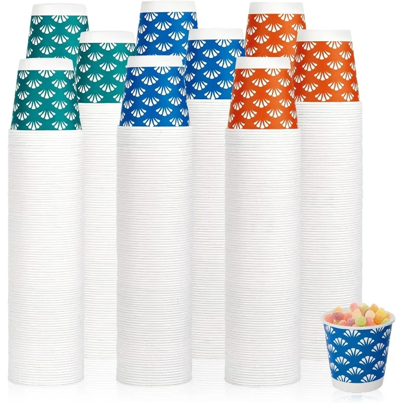 1200 Pack 3 oz Paper Cups,Small Mouthwash Cups, Rinse Cups, Orange Blue and Green Mini Cups for Candy and Biscuits