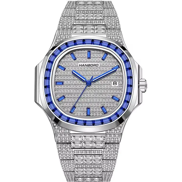 HANBORO Men Automatic Watch 38mm Square Mechanical Wristwatch Luminous Sapphire Mirror Waterproof Miyota 8215 Full Crystal Case