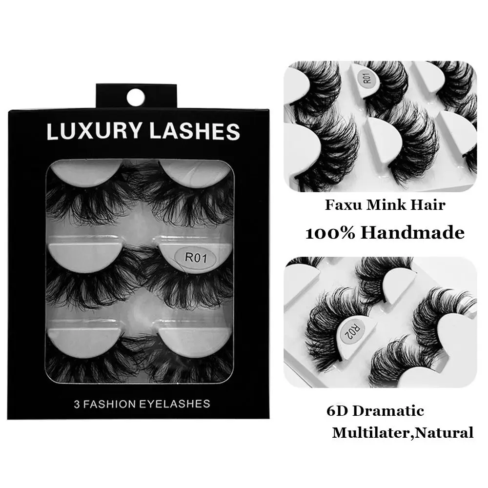 SKONHED 3Pairs Women Beauty Handmade Long Natural 20mm Fluffy 3D Mink Lashes 100% Cruelty free False Eyelashes