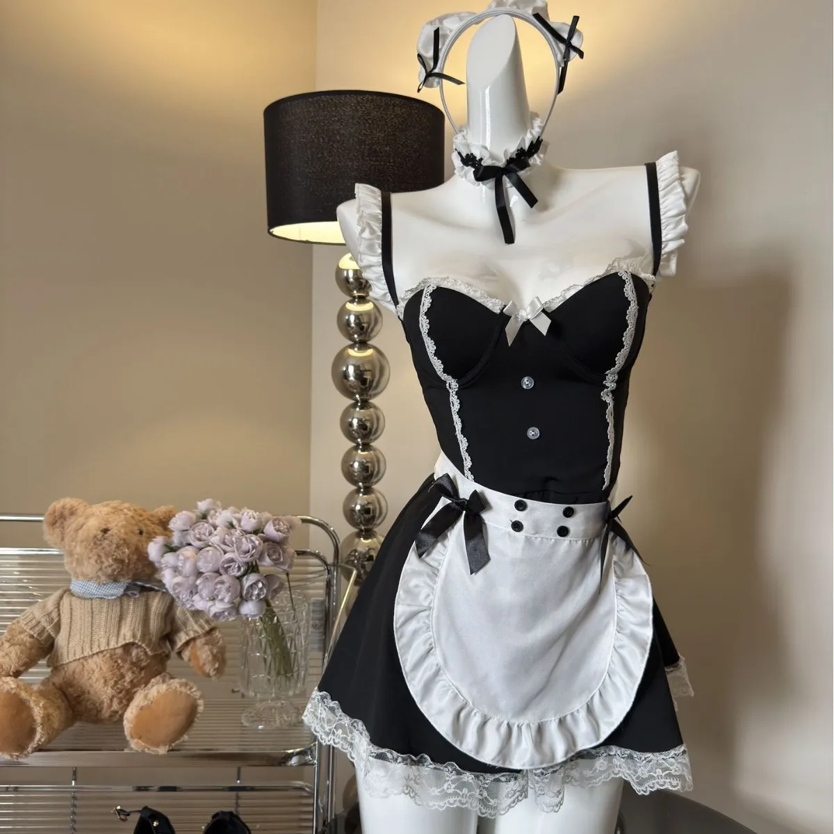 

Sexy lingerie in a pure and desirable style, maid outfit, sexy and passionate uniform, alluring sweet maid set, no-removal