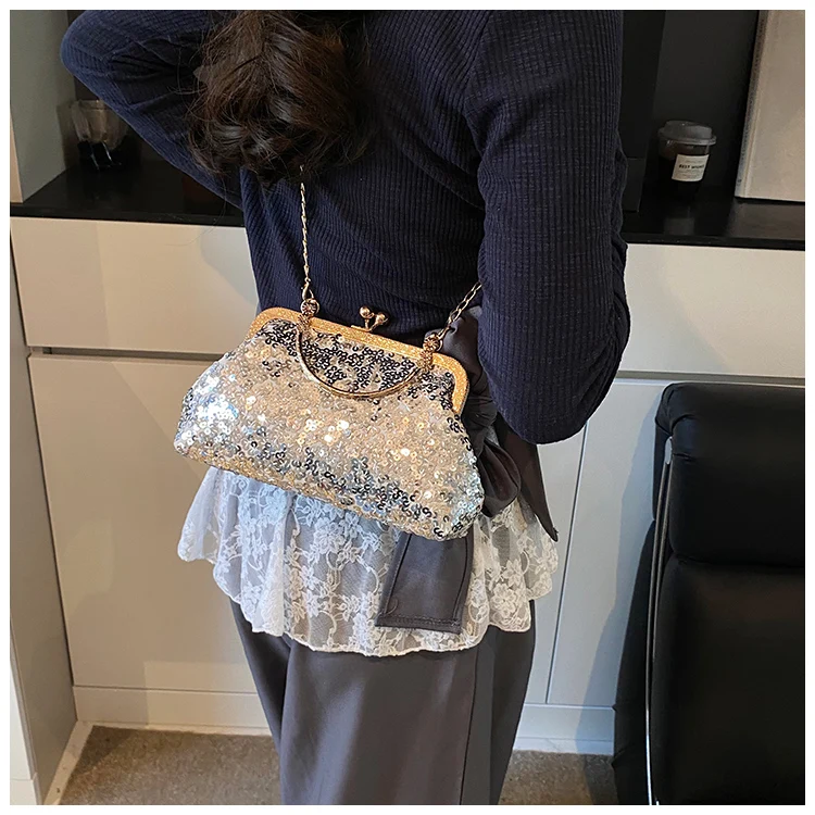 Bolso de mano con lentejuelas brillantes para mujer, estilo celebridad, para noche, con bolsillo para móvil y pintalabios, vi...