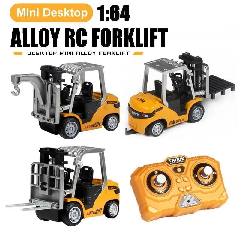 

In Stock 1/64 Remote-Control Alloy Engineering Vehicle Tabletop Toys RC Forklift Model Collection Gift For Boys