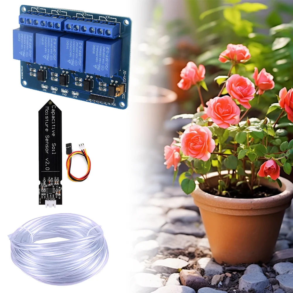 DIY Drip Irrigation System Self Watering DIY Kit 1 Channel 5V Relay Module Automatic Watering Device Water Pump 4M Vinyl Tubing