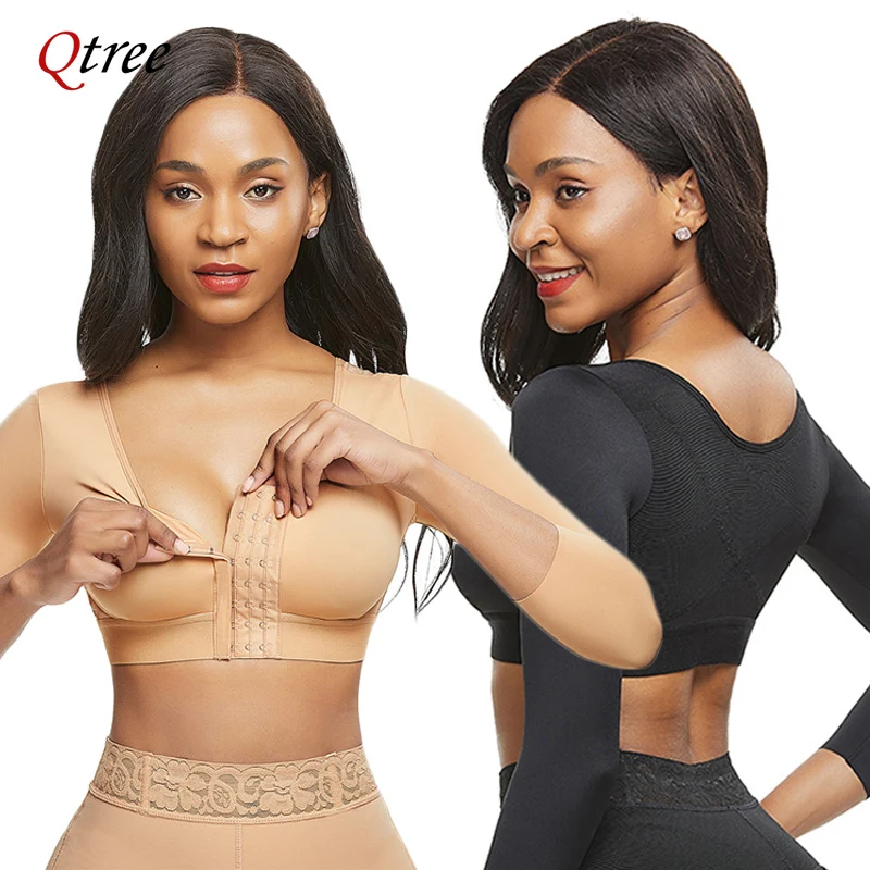 Qtree Plus Größe S-5XL Oberarm Shaper Schlanker Korsett Frauen Kompression Top Ärmel Body Shaper Shapewear Haken Push-Up Büstenhalter