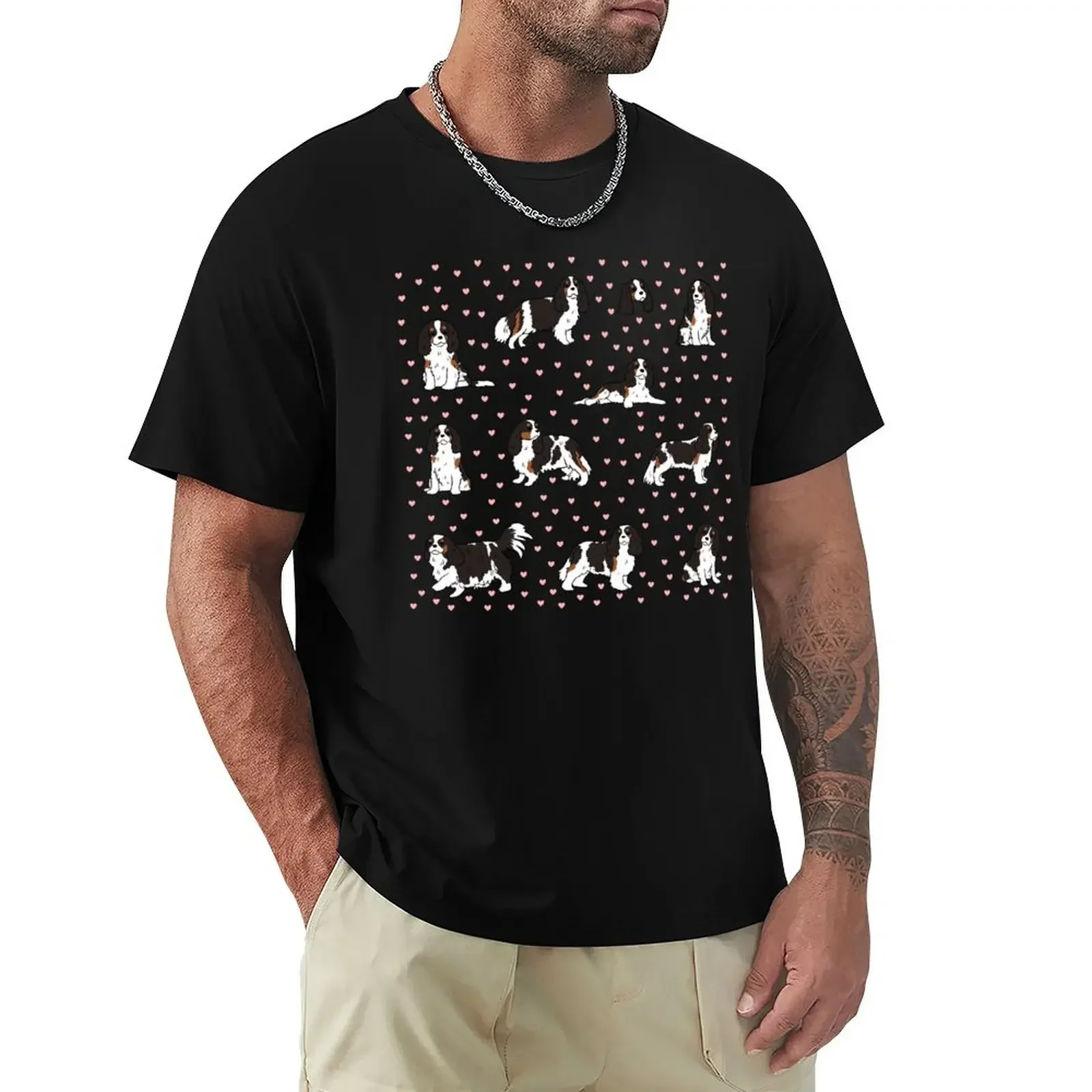 Camiseta en coton pour hommes, ropa de verano, gráficos, lindo, roi, charles, épagneul, pack de perros, modo, llegada