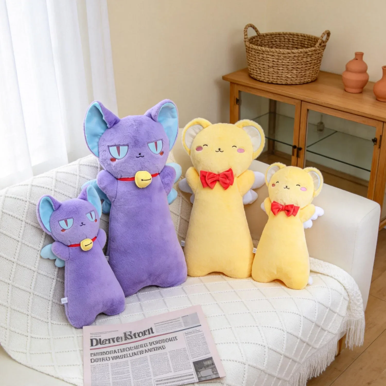 Lindo Peluche de Sakura Cardcaptor, Kero, Spinel y Sun, Juguete de Peluche Suave, Almohada Larga de Anime, Peluche Kawaii de Dibujos Animados, Regalo de Cumpleaños