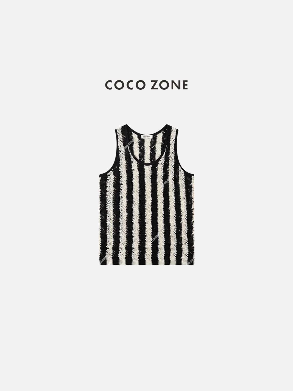 

Zone 2023 Summer U-Ne Wide Stripe Hollow Knitted Vest Casual Sle No-Sve Eco-Friendly Fiber 00% for Young Women