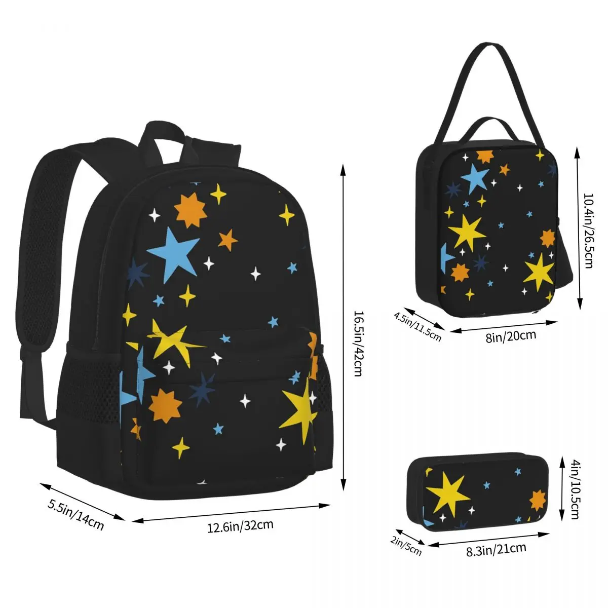 Subtle Aroace Pride Stars (orange And Blue Flag) Backpacks Bookbag School Bags Kids Rucksack Lunch Bag Pen Bag Three-Piece Set