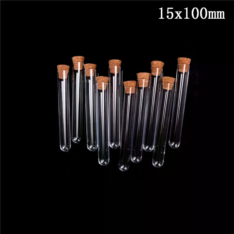 10Pcs/lot Plastic Test Tube With Cork Vial Sample Container Bottle