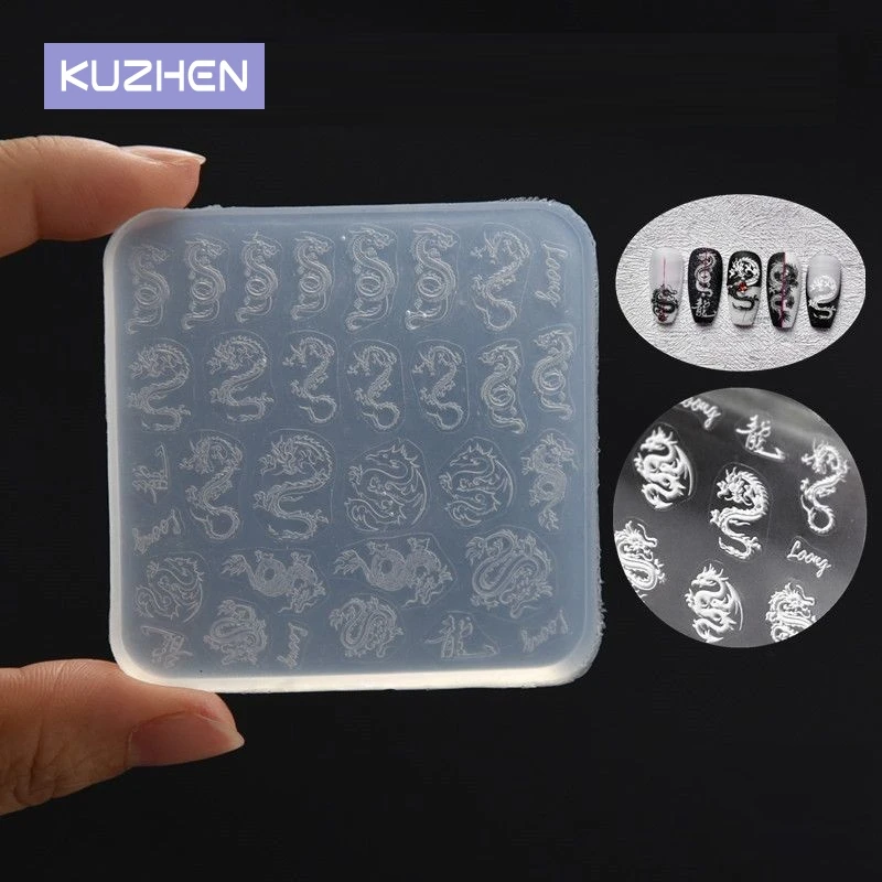 3D Dragon Totem Butterfly Lace Mould Stamping Plate Nails Stencils DIY UV Gel Japanese Manicure Tools Silicone Nail Carving Mold