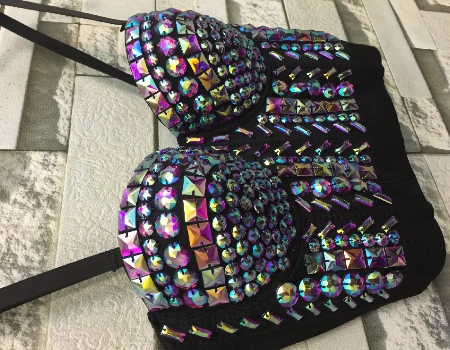 

Вечернее бюстгальтер для косплея со стразами Гага, бюстье с жемчугом и бриллиантами, пуш-ап, бюстгальтер без косточек для ночного клуба, женский бюстгальтер, укороченный топ, жилет, вечерние большие размеры