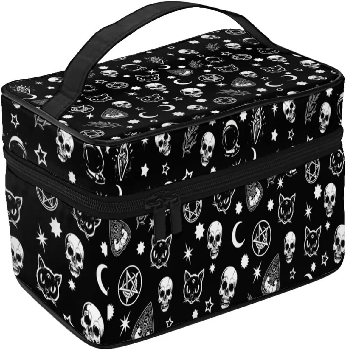 Skull Large Makeup Organizer Bag Women Travel Cosmetic Cases, Portable Cute Toiletry Bags for Girl, Moon Cat Star Space Plant