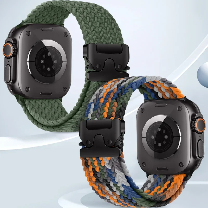 حزام نايلون لساعة أبل Ultra3/2 49 مللي متر سلسلة 11 10 46/42 مللي متر 9 8 7 45/41 مللي متر شريط زر رسمي iWatch 6 5 SE 44/40 مللي متر كوريا