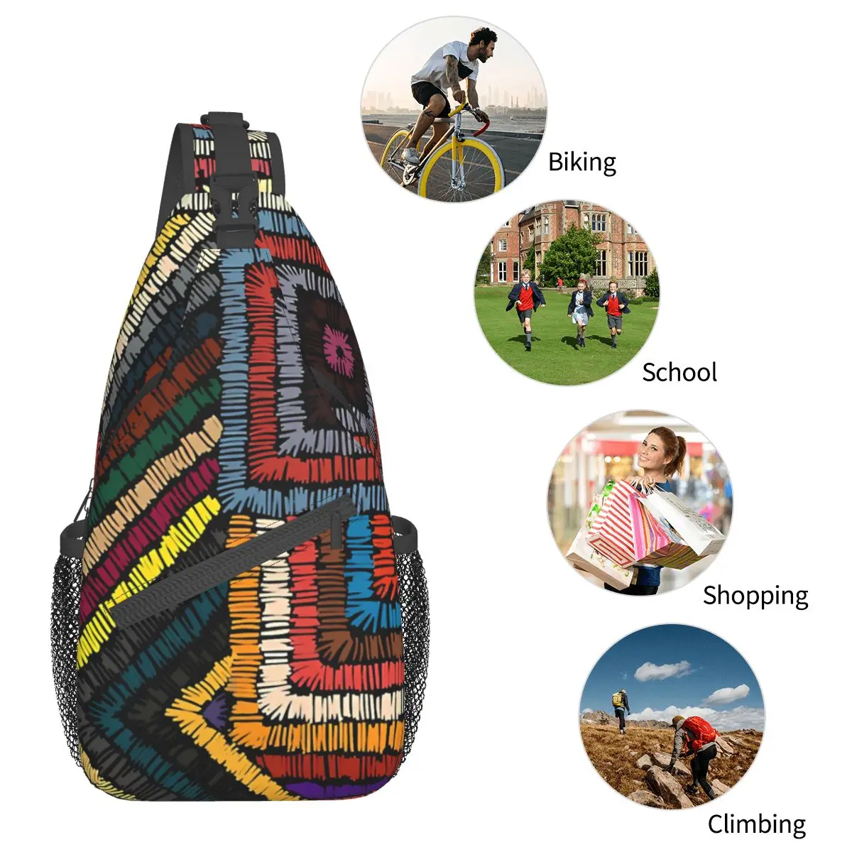 Geometry Pattern Crossbody Bag Sports Geometric Triangles With Colorful Chest Bag Women Man Fashion Shoulder Backpacks Travel