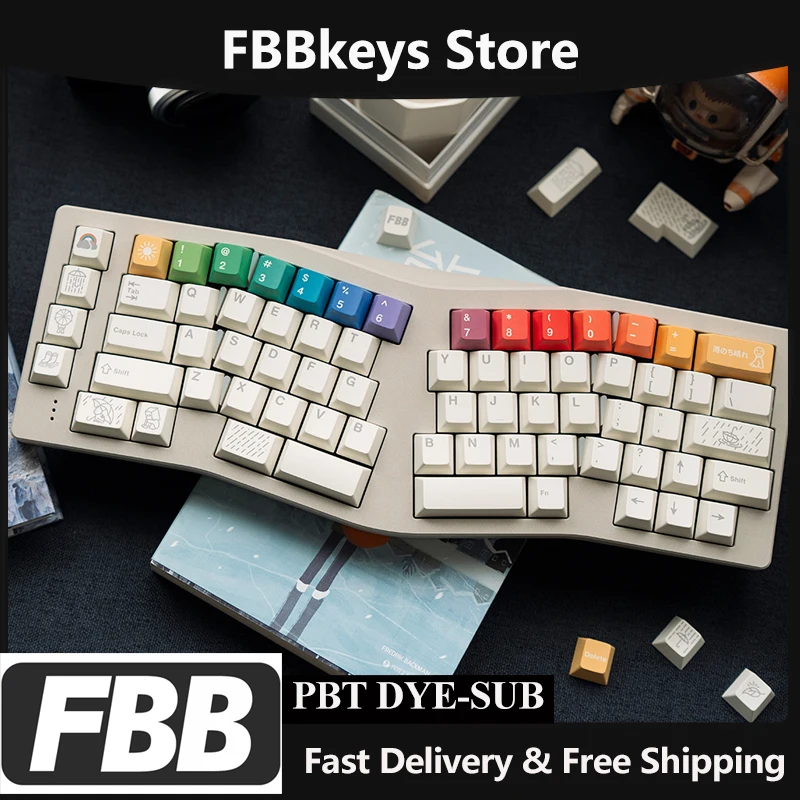 

FBB Keycaps Rainbow Cherry Profile PBT Key Cap For Cherry MX Switch Mechanical Keyboard Keycap Customized DIY 1.7mm Thickness