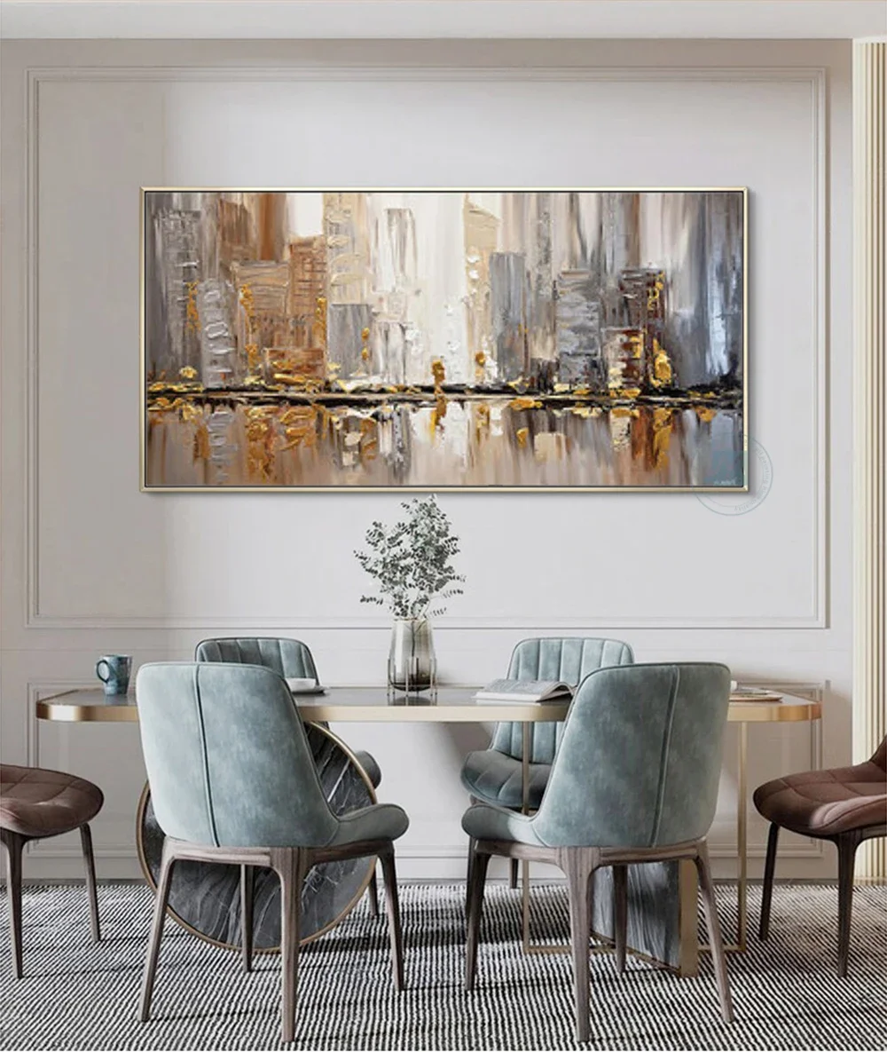 Pinturas de lona pintadas a mano para pared de salón, Pinturas Modernas abstractas, decoración, arte Vertical azul