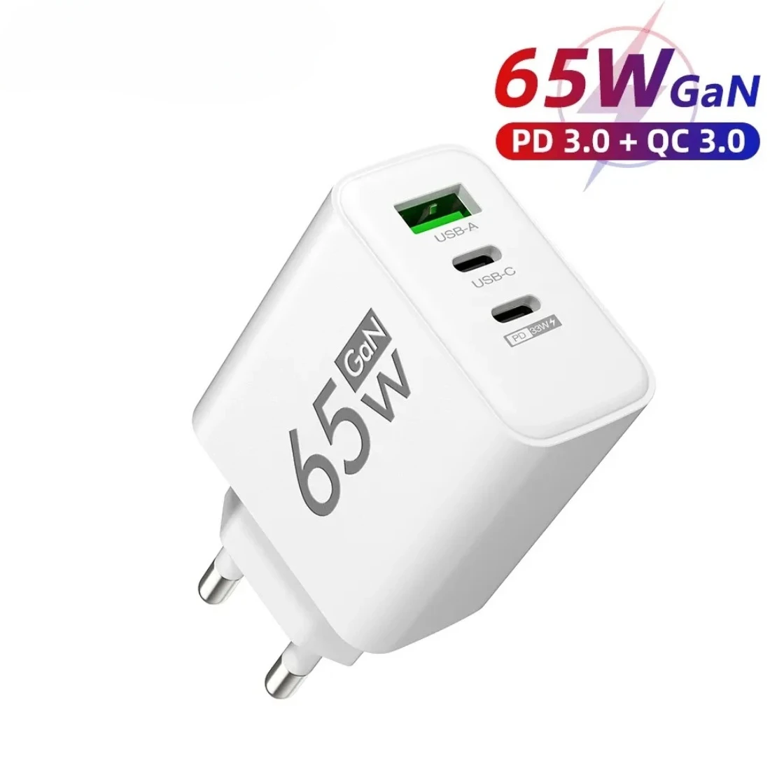 

PD 65W USB C Charger GaN Charger Quick Charge 3.0 Type C Phone Adapter For iPhone 15 14 Samsung Xiaomi 3 Ports Fast Wall Charger