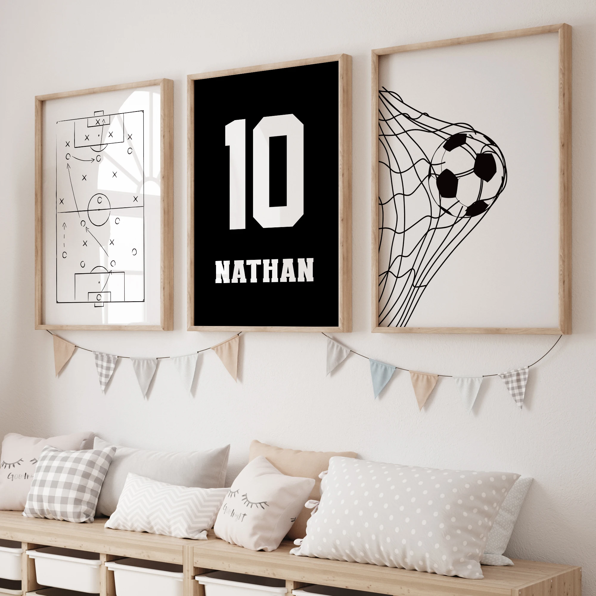 3pcs Personalized Name Custom Jersey Number Football Soccer Wall Art Print Picture For Living Room Kids Boy Room Home Decor Gift