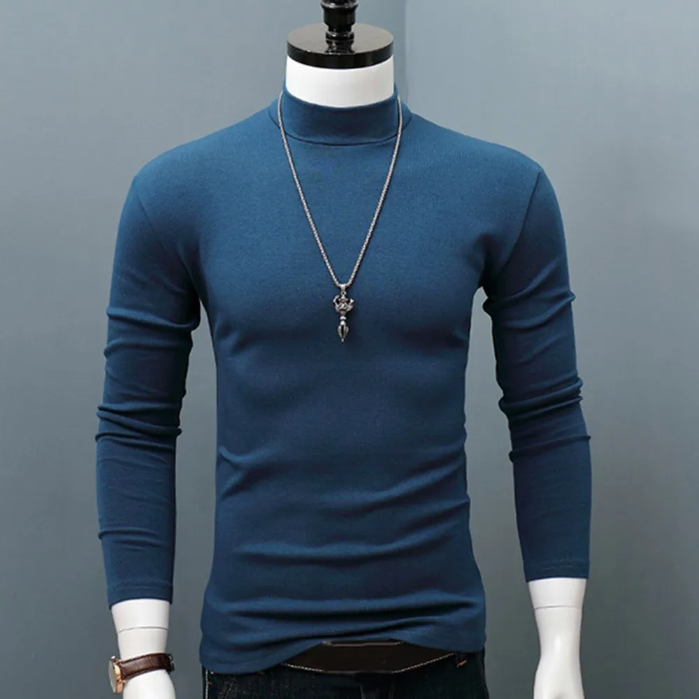 Blus dasar polos pria, kaos pulover elastis lengan panjang Dalaman tetap hangat untuk lelaki 2023