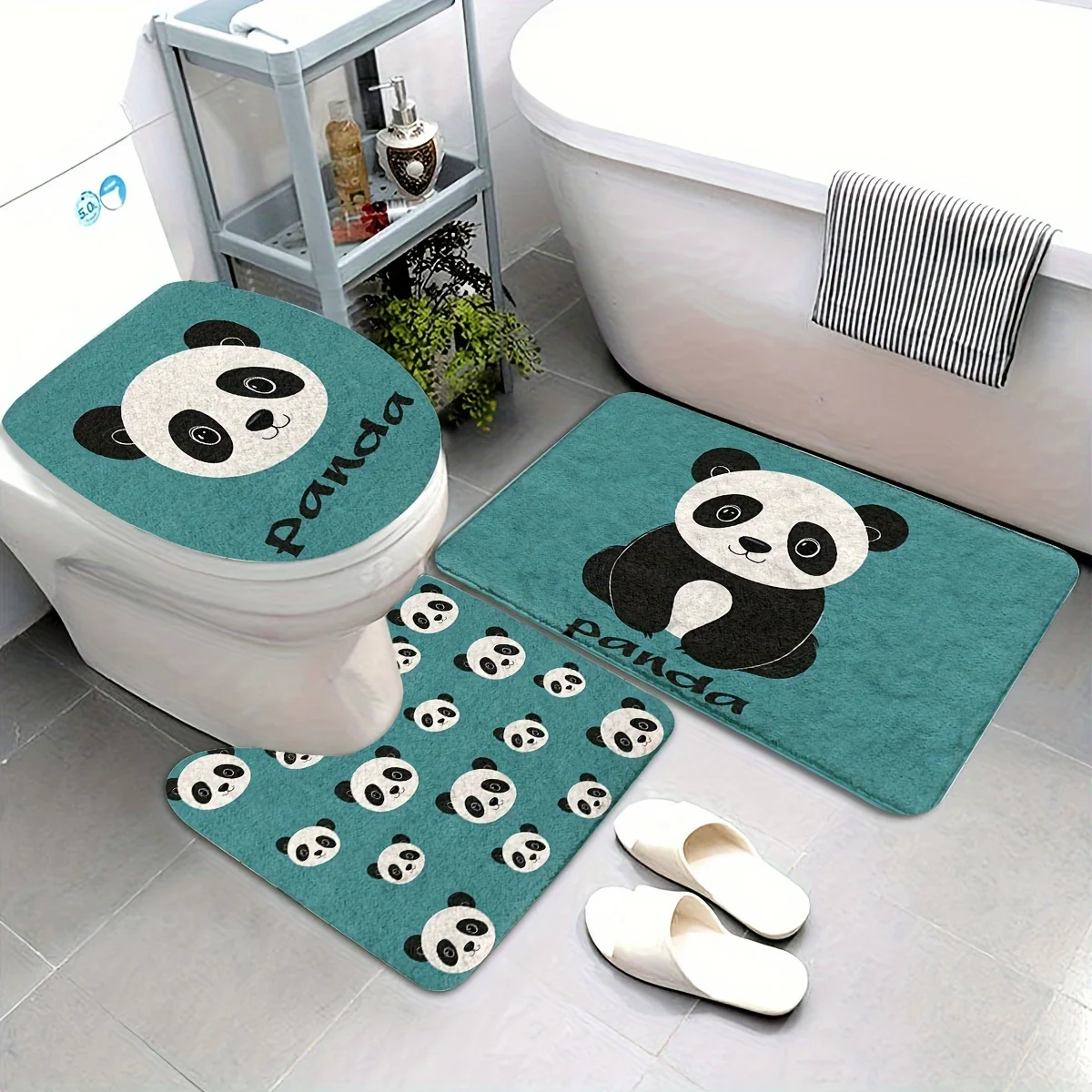 

Adorable Panda Bathroom Rug Set - 3pcs Non-Slip, Absorbent, Washable Mats with Toilet Lid Cover Cute Animal Bathroom Decor Gift