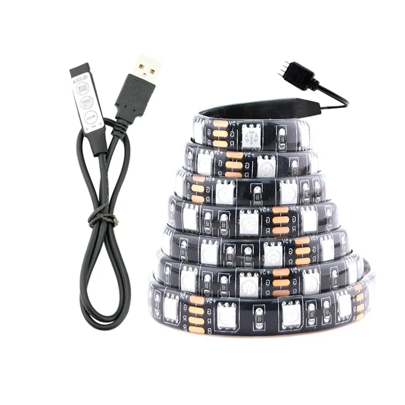 Ensemble de bandes lumineuses à LED avec contrôleur, lampe à ruban étanche, lampe à ruban flexible, rétroéclairage TV, RVB 5050, SMD, USB, DC5V