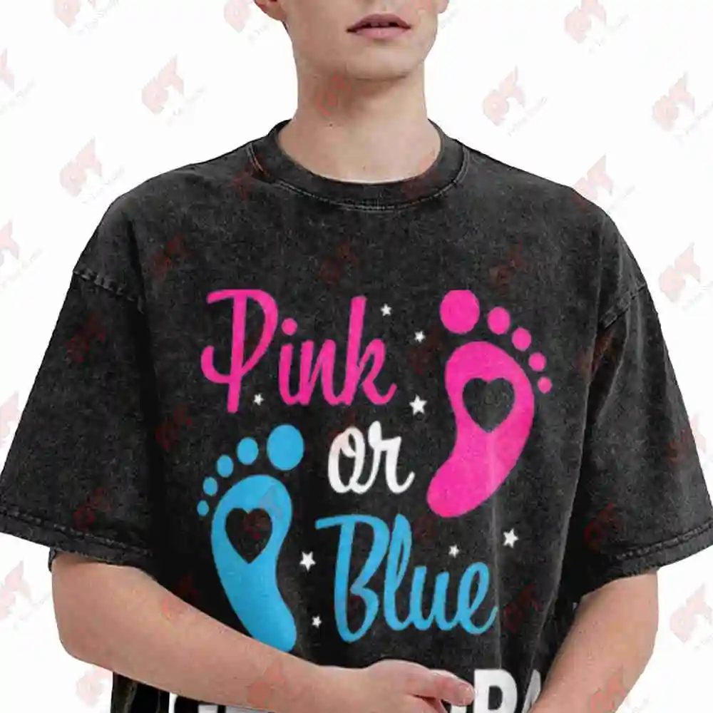 Grandfather Gender Reveal Pink Blue Footprints Grandpa Loves You Vintage Washed Tee Pure Cotton T-Shirt