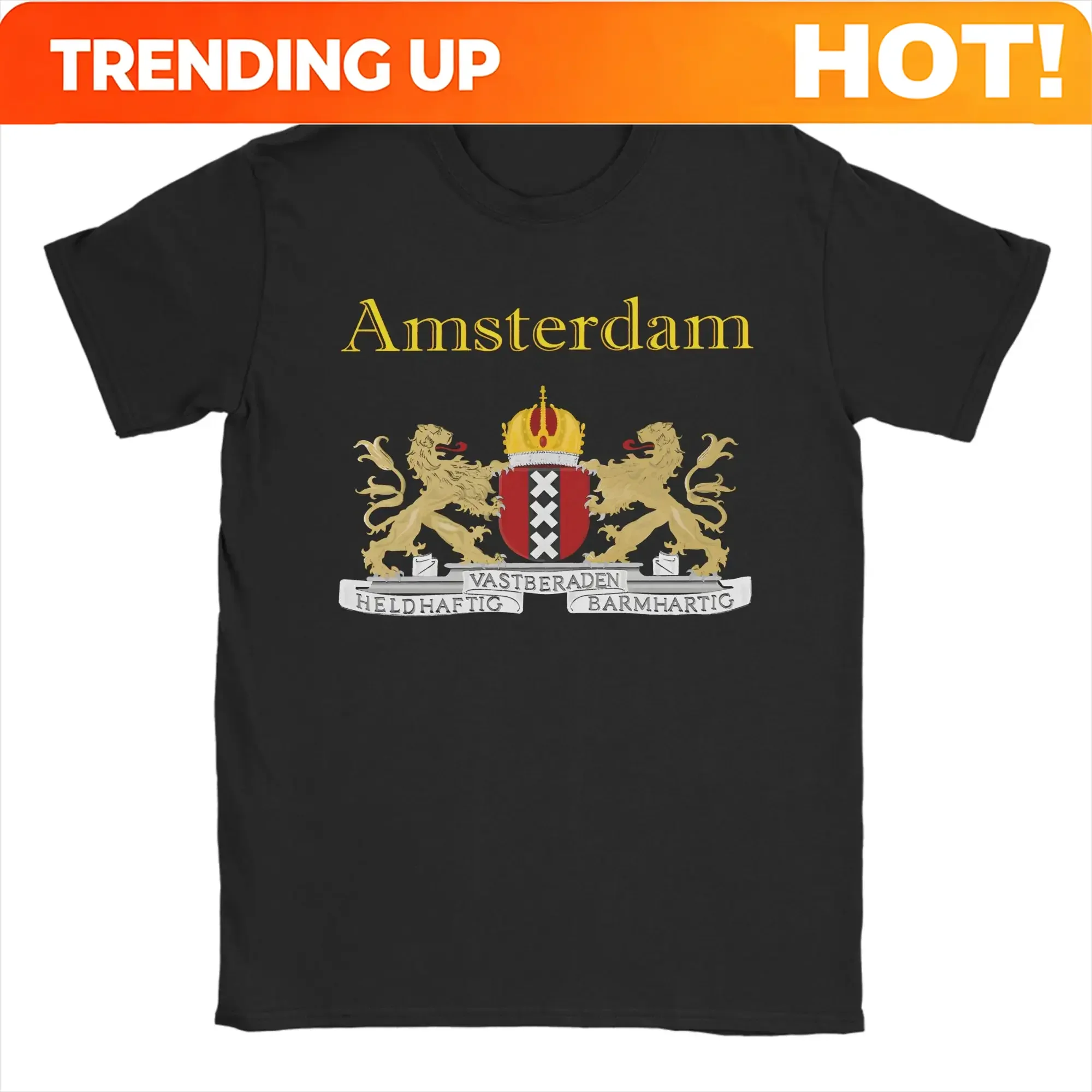 Customization Vintage T-Shirt Emblem Of Amsterdam Cotton T Shirts Leisure Tshirt For Men Summer Y2K Basic Print Short Sleeve Cl