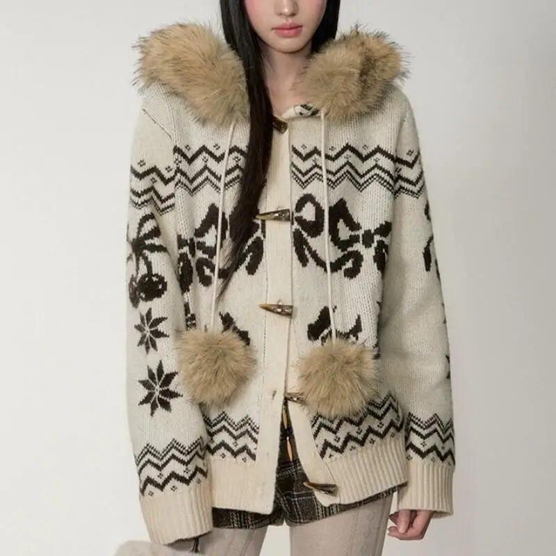 

Корейский модный стиль, женский свитер с капюшоном, весна и осень, новый вязаный кардиган, свитер, хлопковый вязаный свитер, вязаный кардиган