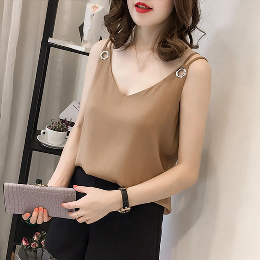 

Solid Chiffon Tank Tops Sexy Women Vest Sleveless Office Ladies Crop Tops Korean Style Ladies Y2k Crop Tops Oversize Blouse