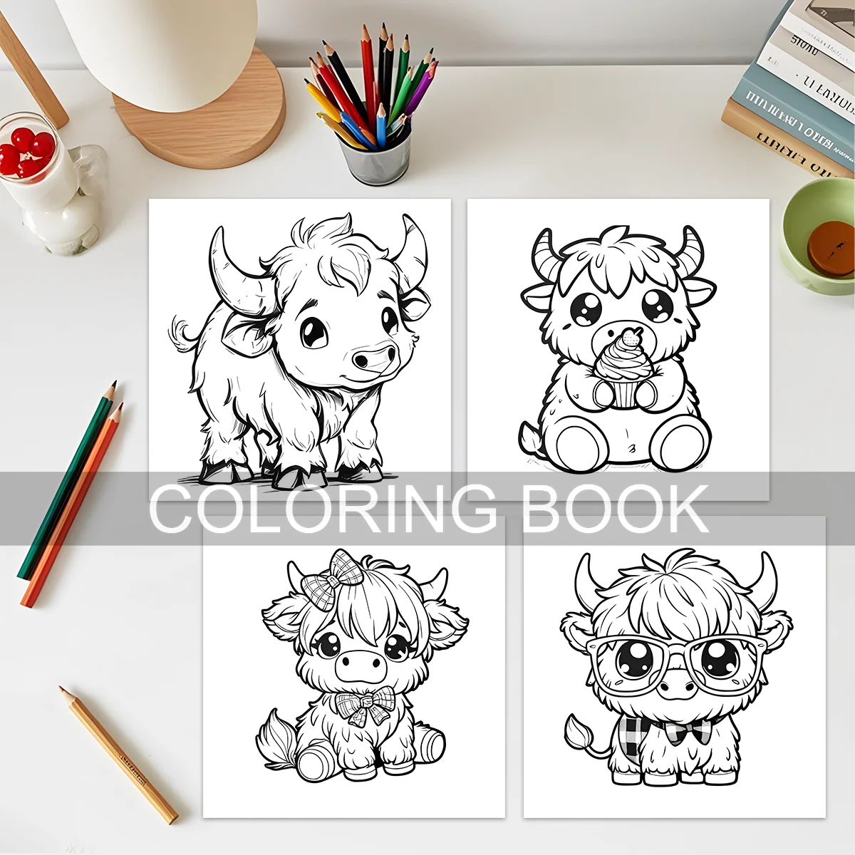 FLORAL HIGHLAND COWS Coloring Book For Adult Children Relieve Stress Kill Time Graffiti Painting Drawing Art Books Perfect Gift