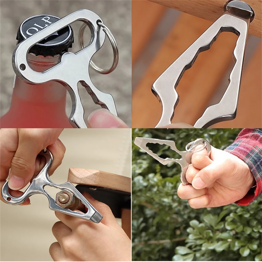 1pcs EDC Self-defense Spiked Defense Outdoor Multi Functional Combined Wrench Stainless Steel Bottle Opener Camping Tool