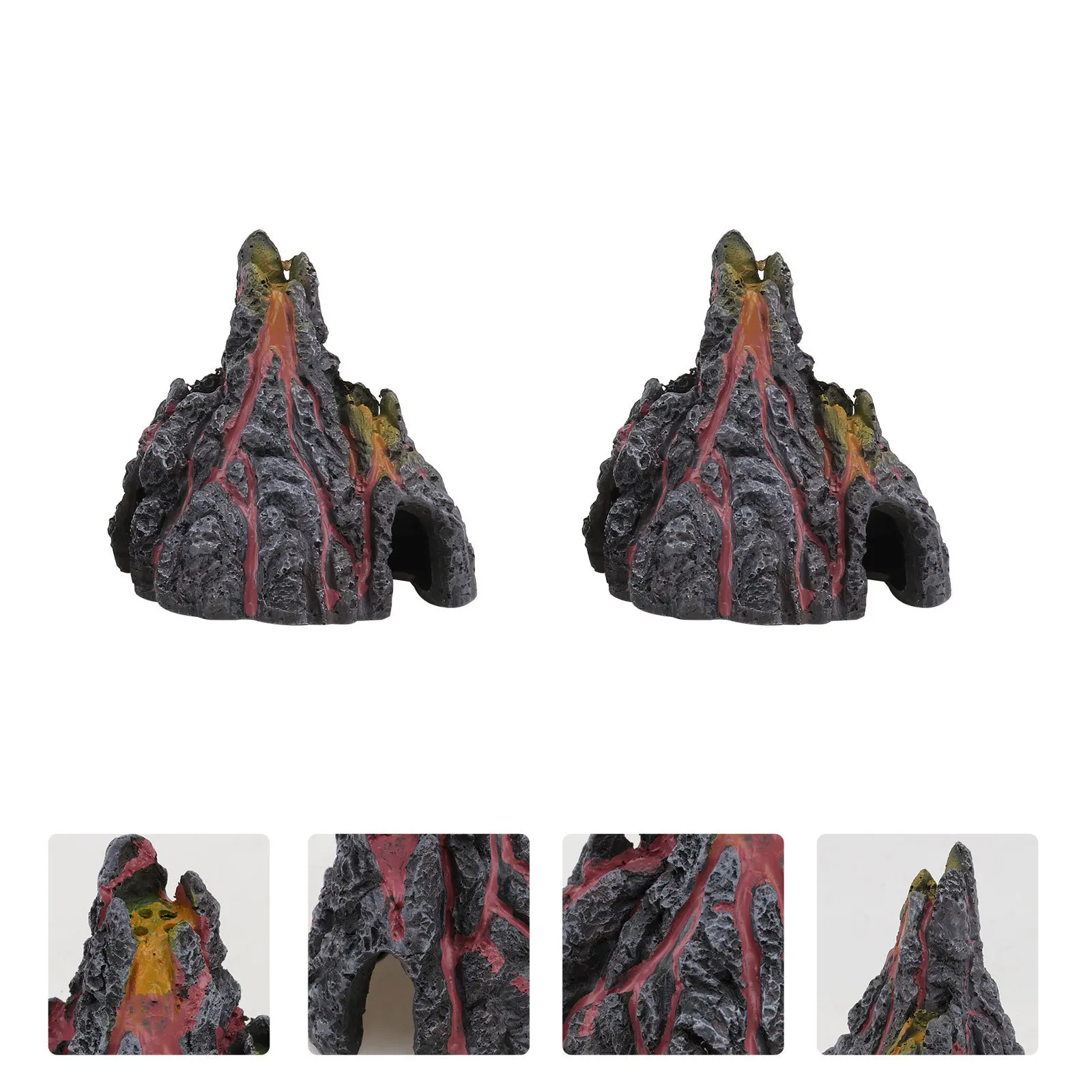 2Pcs Fireproof Simulation Volcano Resin Ornament Creative Fish Tank Accessory Landscape Decor Imitation Volcano