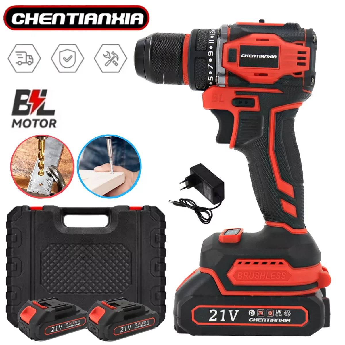 Brushless Electric Impact Driver Screwdriver Handheld Drill 2 Batteries set Case High Power Electric Screwdriver Set UK