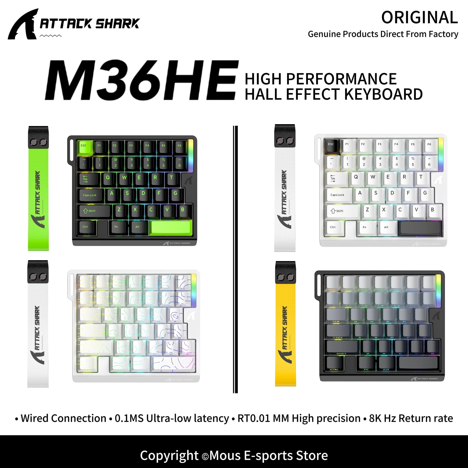 M36HE ATTACK SHARK Wired RGB Gaming Keyboard Hall Effect Keyboard 0.01mm Adjustable RT and 8000Hz Polling Rate for E-Sports