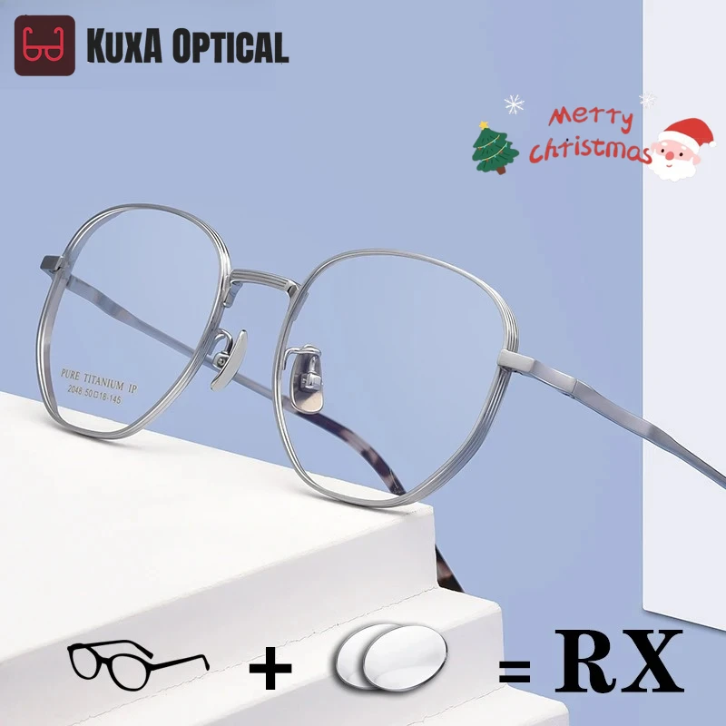 

KUXA большие оптические очки из чистого титана, мужские линзы по рецепту, прогрессивное зрение, очки для близорукости, ретро, винтажные
