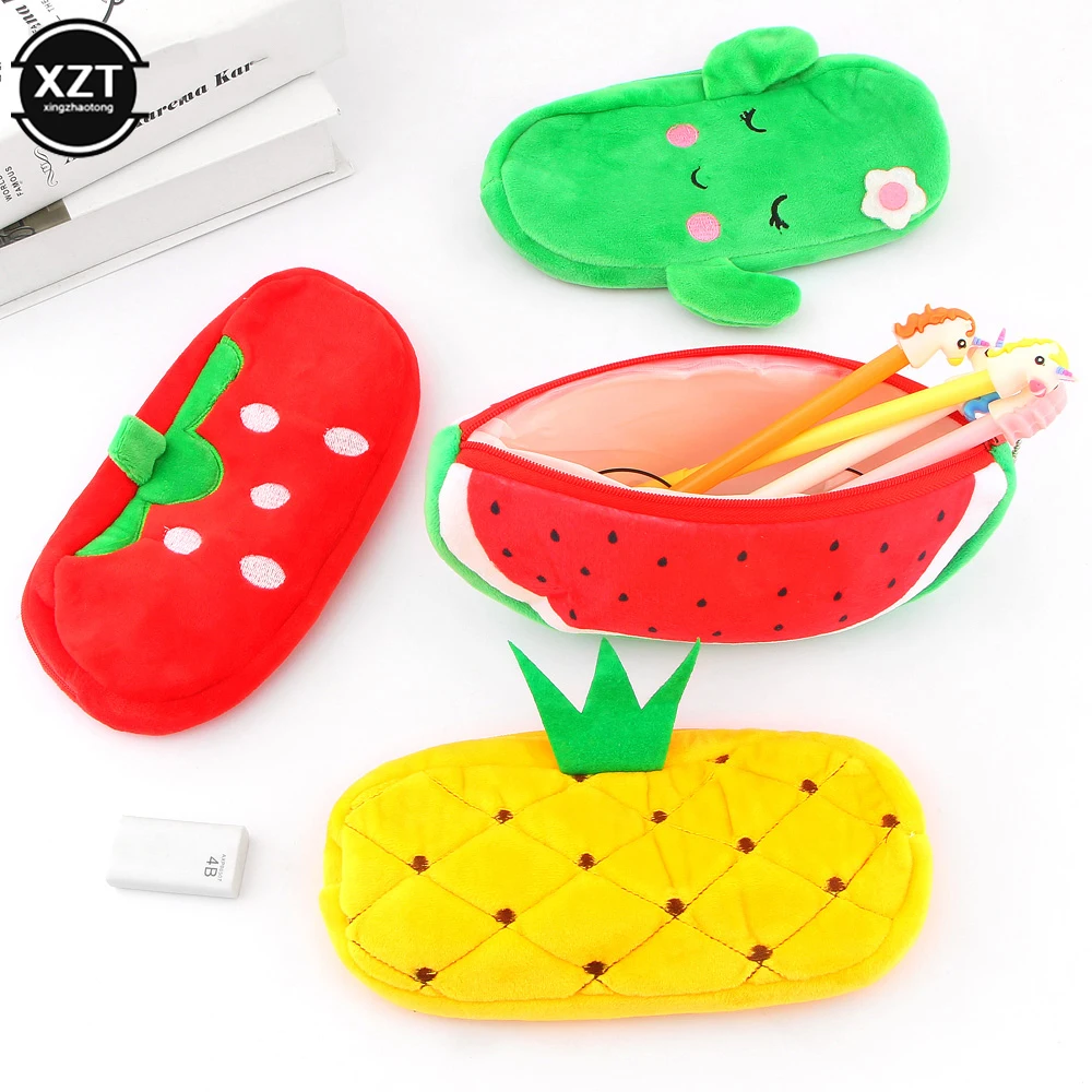 Creative Cartoon Cute Fruit Small Bag Plush Pencil Case Cactus Strawberry Pineapple Watermelon Pencil Pocket