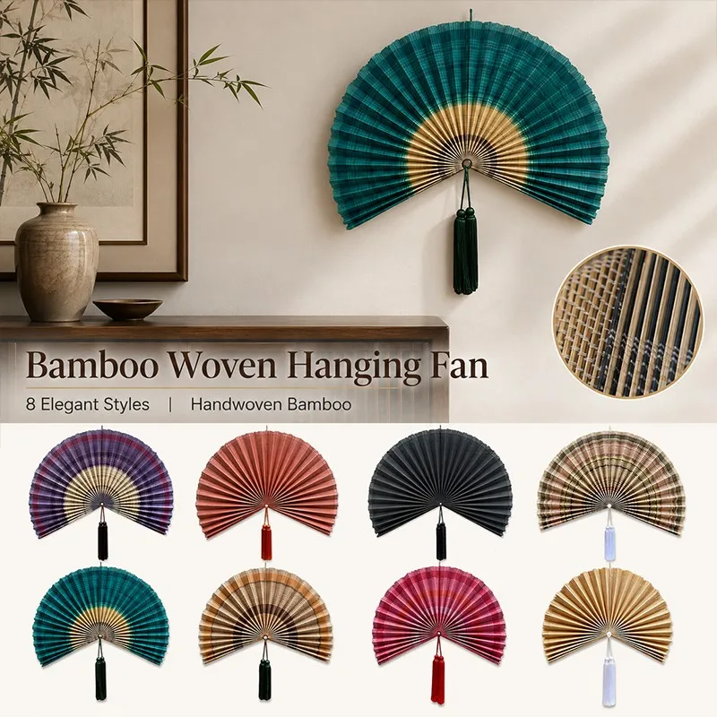 Handwoven Bamboo Wall Fan Hanging Chinese Style Wall Hanging Fan with Tassel Wall Art Decor Wedding Bedroom Homestay Tea Room