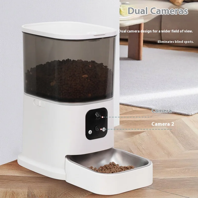 

STLFPet Smart 6L Automatic Feeder Eco-Friendly Plastic Dog and Cat Bowls Modern Style with Dual Camerass & Remote Feeding