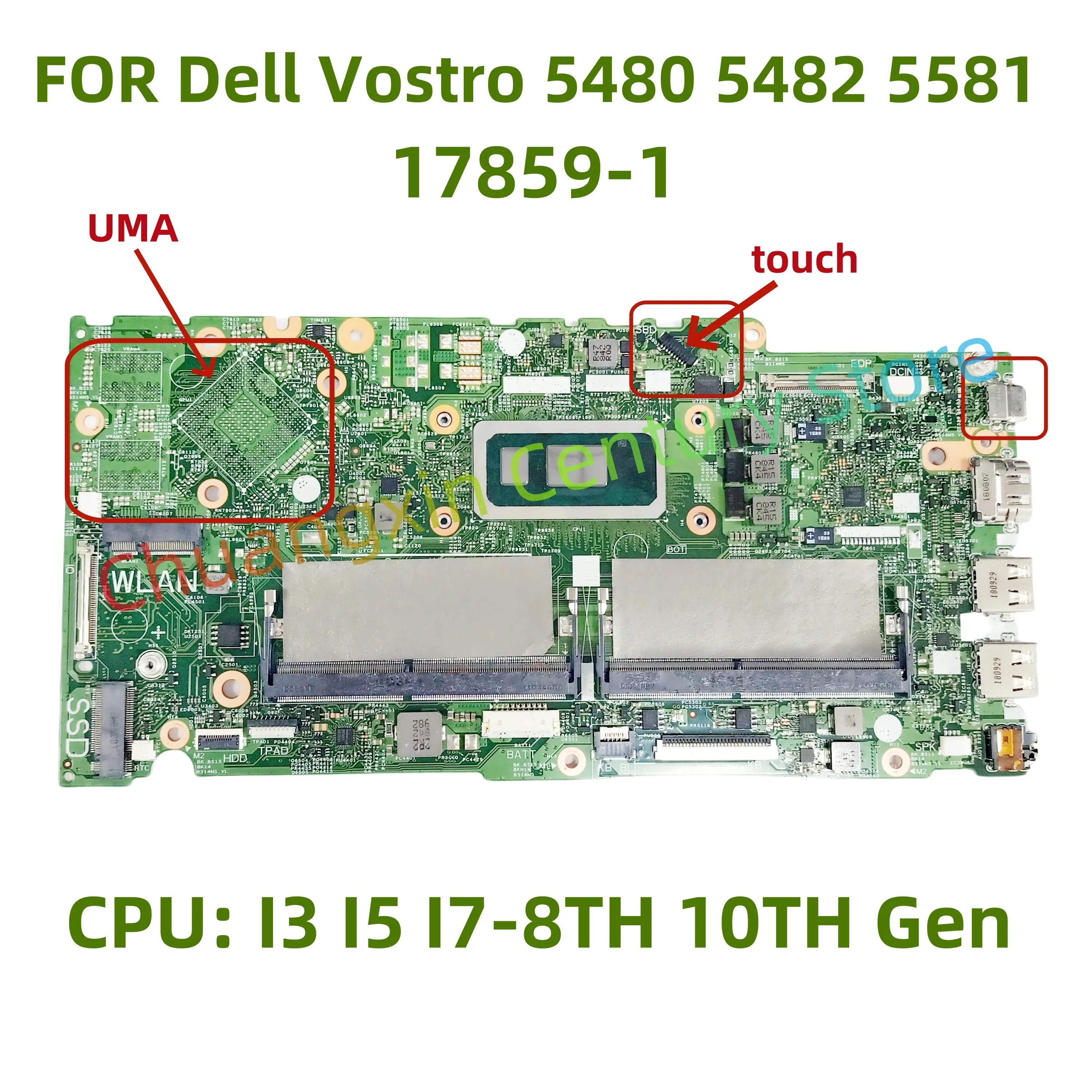 17859-1 Motherboard For Dell Vostro 5480 5482 5581 Laptop CPU: I3 I5 I7-8TH/10TH UMA 100% Test OK Shipping