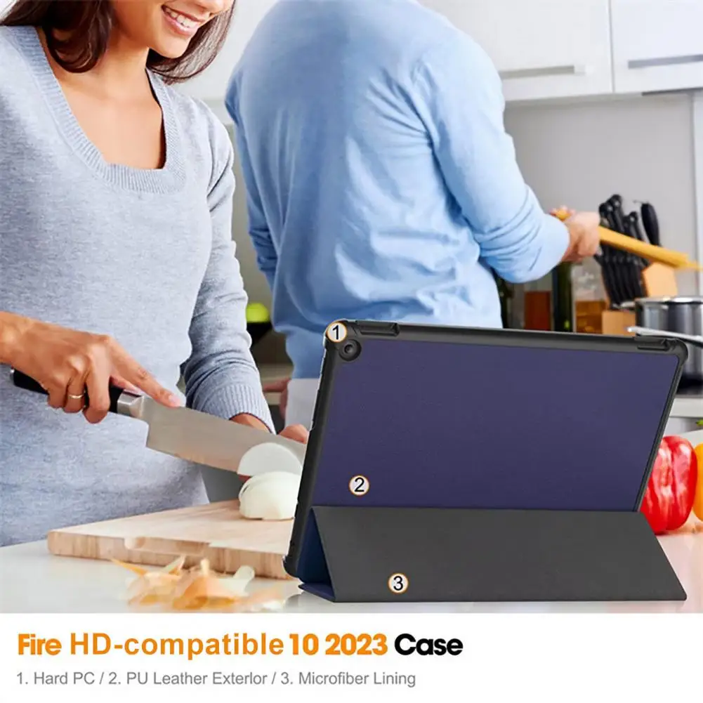 

Защитный чехол для планшета 25*17 см для Fire-HD 10, складной тонкий однотонный чехол из искусственной кожи с полным покрытием, складной чехол-подставка для планшета