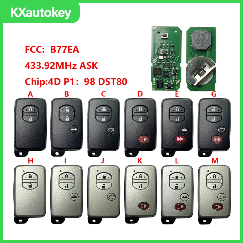 

KXK007064 For Toyota Land Cruiser VDJ200 UZJ200 V8 FCCID-B77EA Chip-4D P1 98 DST80 433.92MHz ASK Toyota smart key replacement