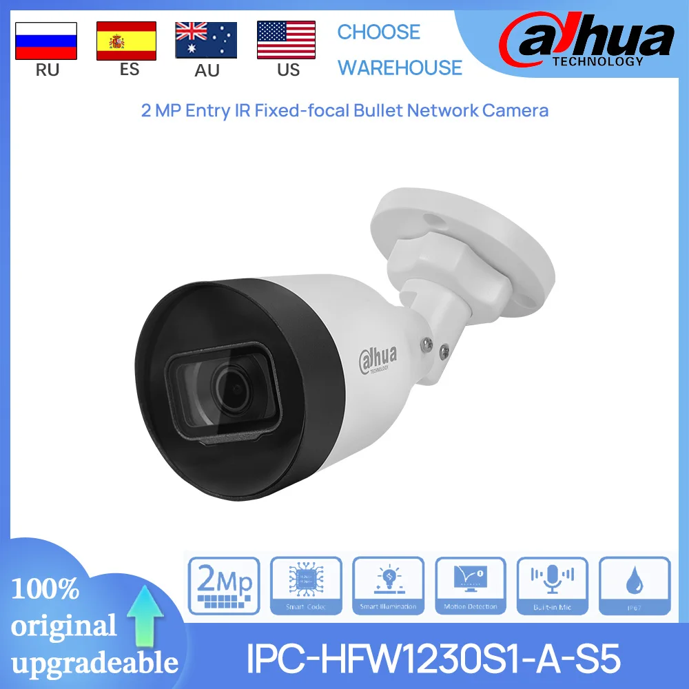 

Dahua Original IPC-HFW1230S1-A-S5 2MP Entry IR30M Fixed-focal Bullet POE Network Camera Motion Detection Built-in MIC H.265 IP67