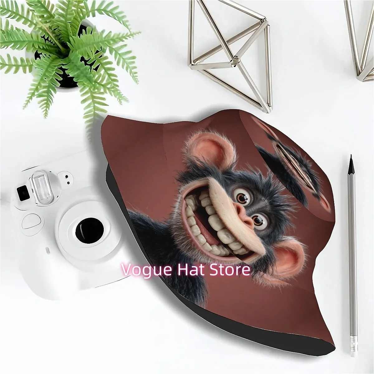 1pc Funny Monkey Face Printed Bucket Hat - Unisex Wide Brim Sun Hat with Monkey Design (Brown/Black) for Men &, Outdoor Beach, F