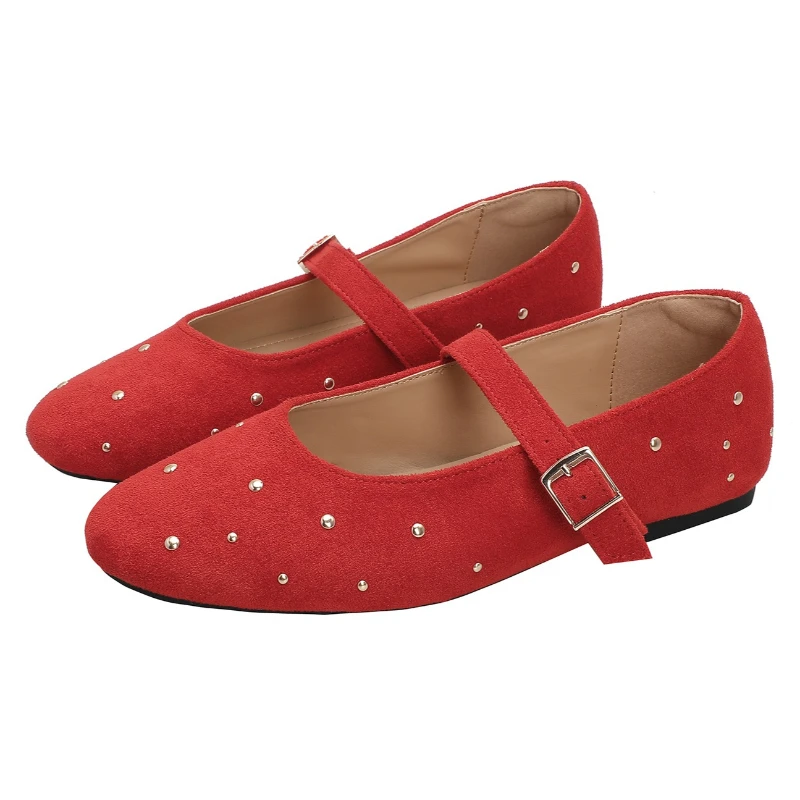 rivet-design-suede-ballet-flats-women-metal-buckle-strap-elegant-mary-jane-shoes-comfortable-non-slip-low-heeled-women's-shoes