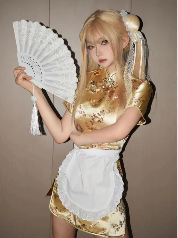 

New Chinese Sle Small Kitchen Girl Cosplay Dr ort Artistic Daily Wear ort Sve Other Material 00%