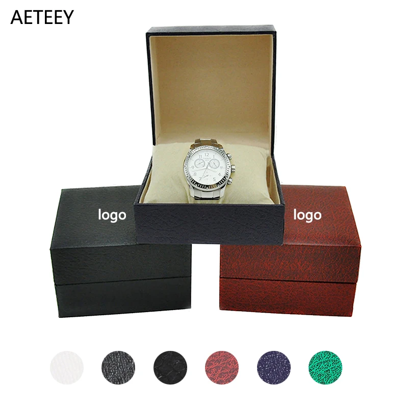 Wholesale Gift Watch Box Litchi Pattern Flip Watch Case Gift Jewelry Packaging Special Box Free Carving Logo Watch Storage BoxCu