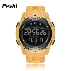 POSHI-reloj Digital para hombre, cronómetro con alarma, luz Led, deportivo, de pulsera, electrónico, a la moda, para exteriores