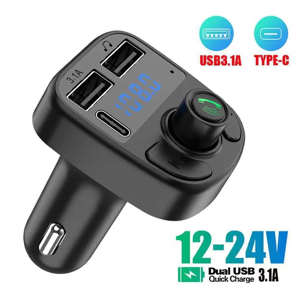 

Car Bluetooth 5.0 FM Transmitter PD Type-C Dual USB MP3 Light Ambient Fast Modulator Player Colorful Handsfree Charger G2G7