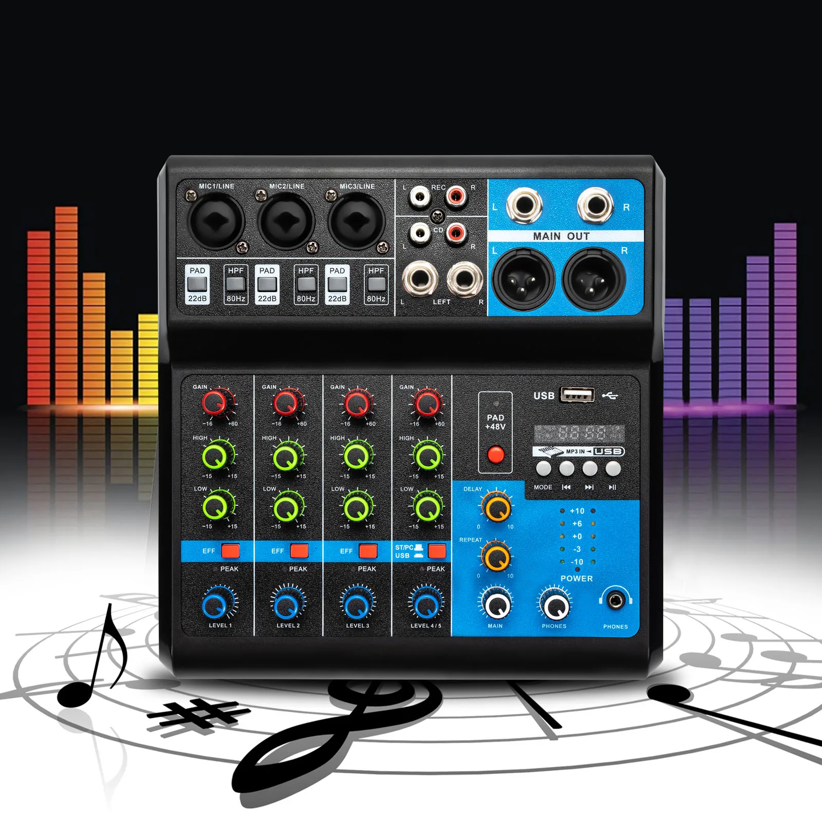 Mezclador De Audio De 5 Canales Con Alimentación Phantom De 48V, Consola Mezcladora Bluetooth 5,0, Tarjeta De Sonido Usb, Mezclador De Dj Para Transmisión En Vivo, Ktv Doméstico — -67%, 102.22€ Coupon, from 49.99€ – 67% descuento – €49.99