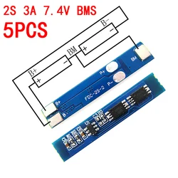 リチウム電池充電器保護ボード,18650, 2s,3a,7.4v,8.4v,18650 v,bms,pcm,5個